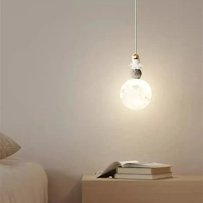 Modern white and gold astronaut lunar pendant light bedroom decor