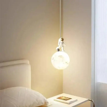 Modern white and gold astronaut lunar pendant light bedroom decor