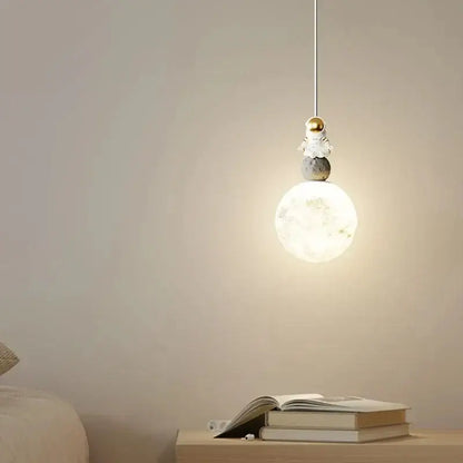 Modern white and gold astronaut lunar pendant light bedroom decor