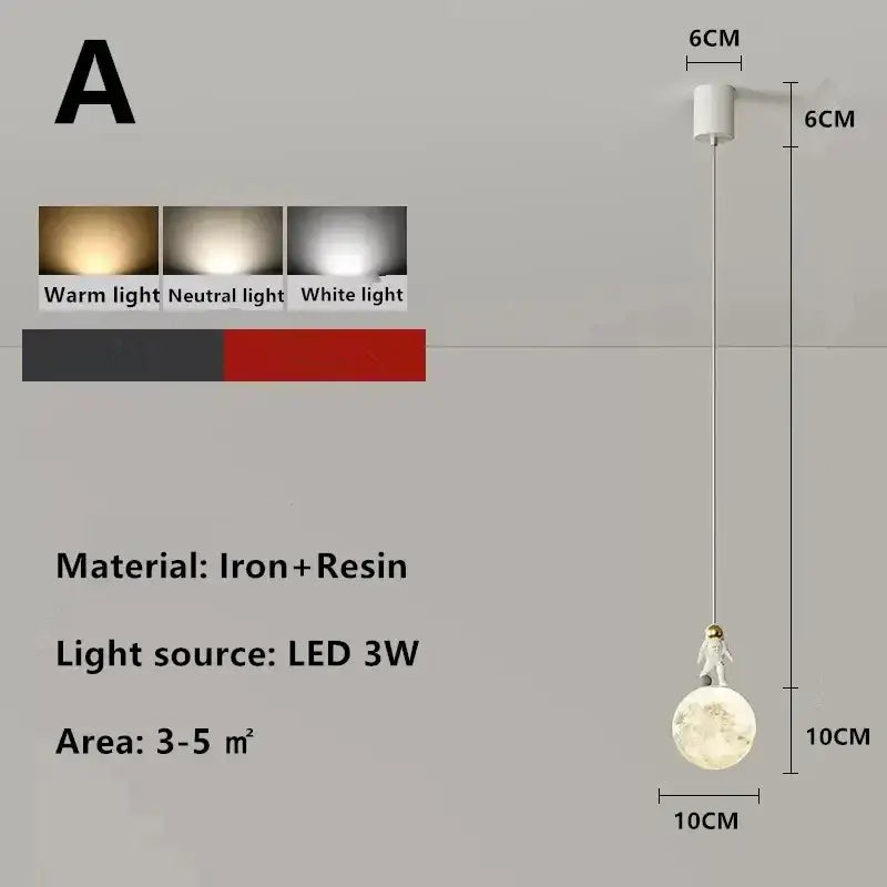 Modern white and gold astronaut lunar pendant light bedroom decor