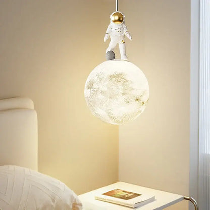 Modern white and gold astronaut lunar pendant light bedroom decor
