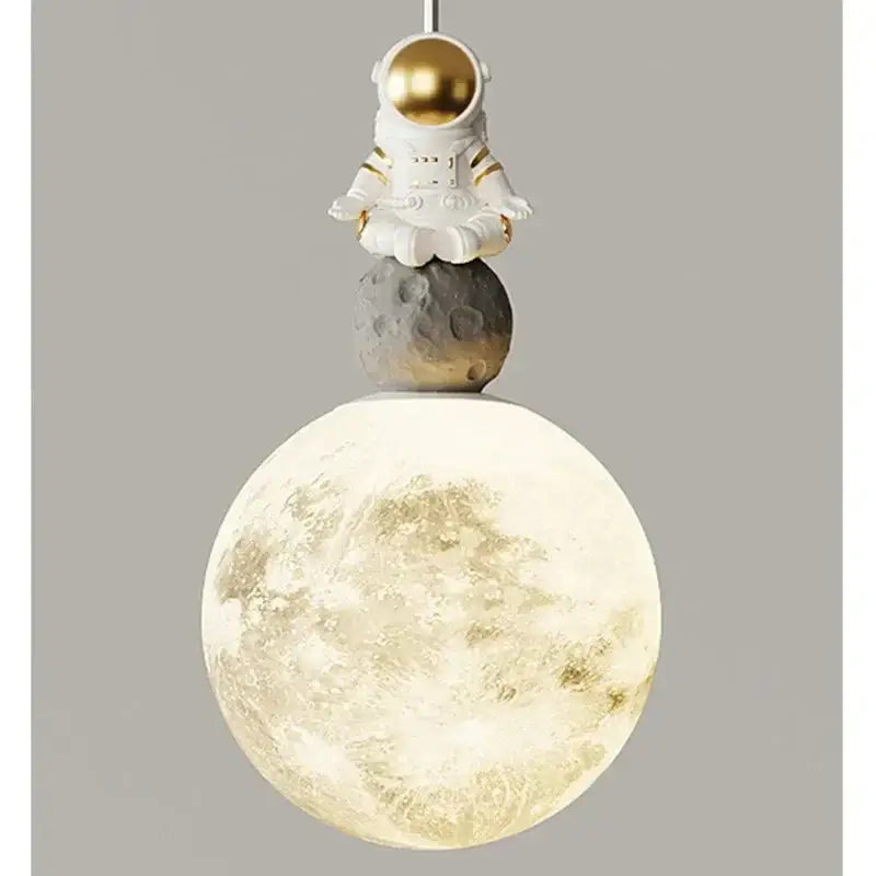 Modern white and gold astronaut lunar pendant light bedroom decor