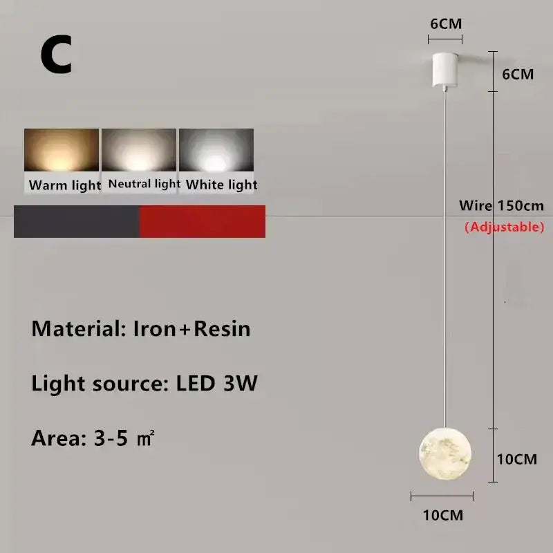 Modern white and gold astronaut lunar pendant light bedroom decor