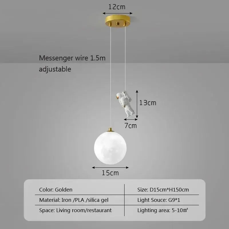 astronaut moon pendant light for childrens room bedroom