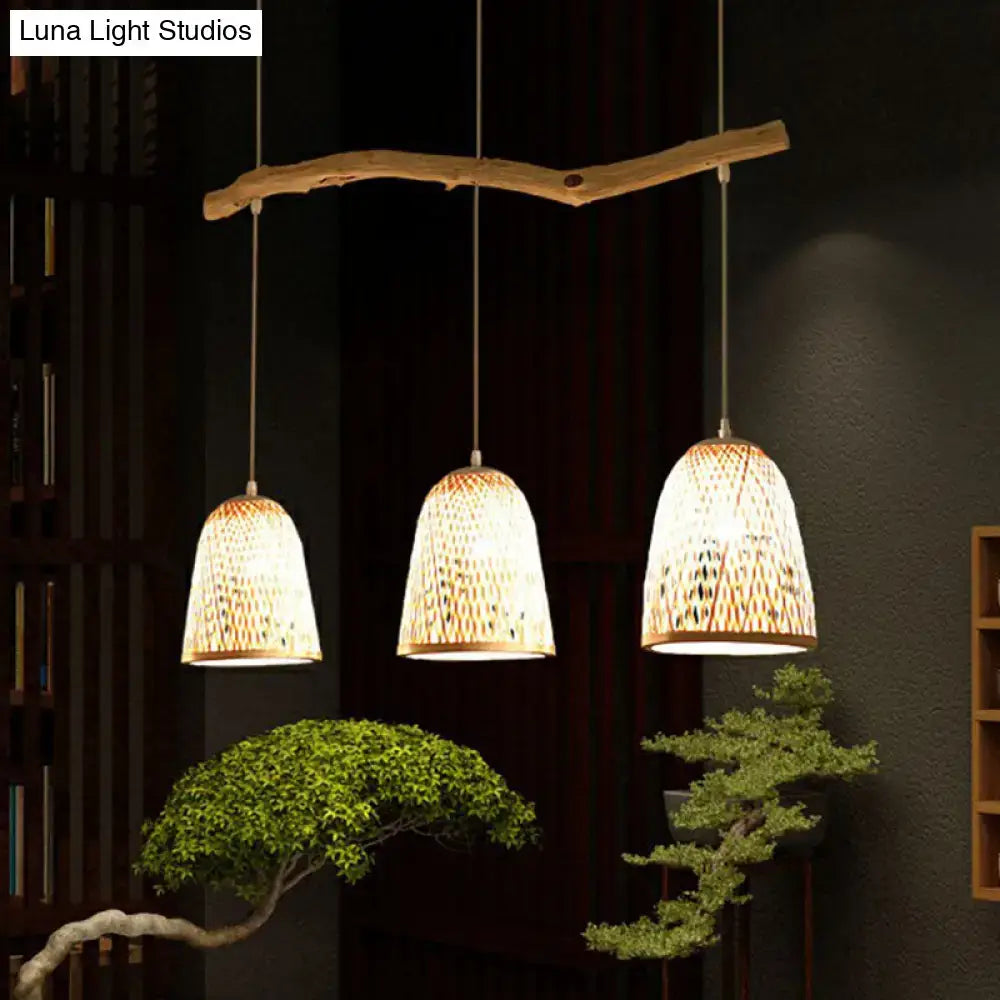 Bamboo bell shade pendant light – dining room wood fixture