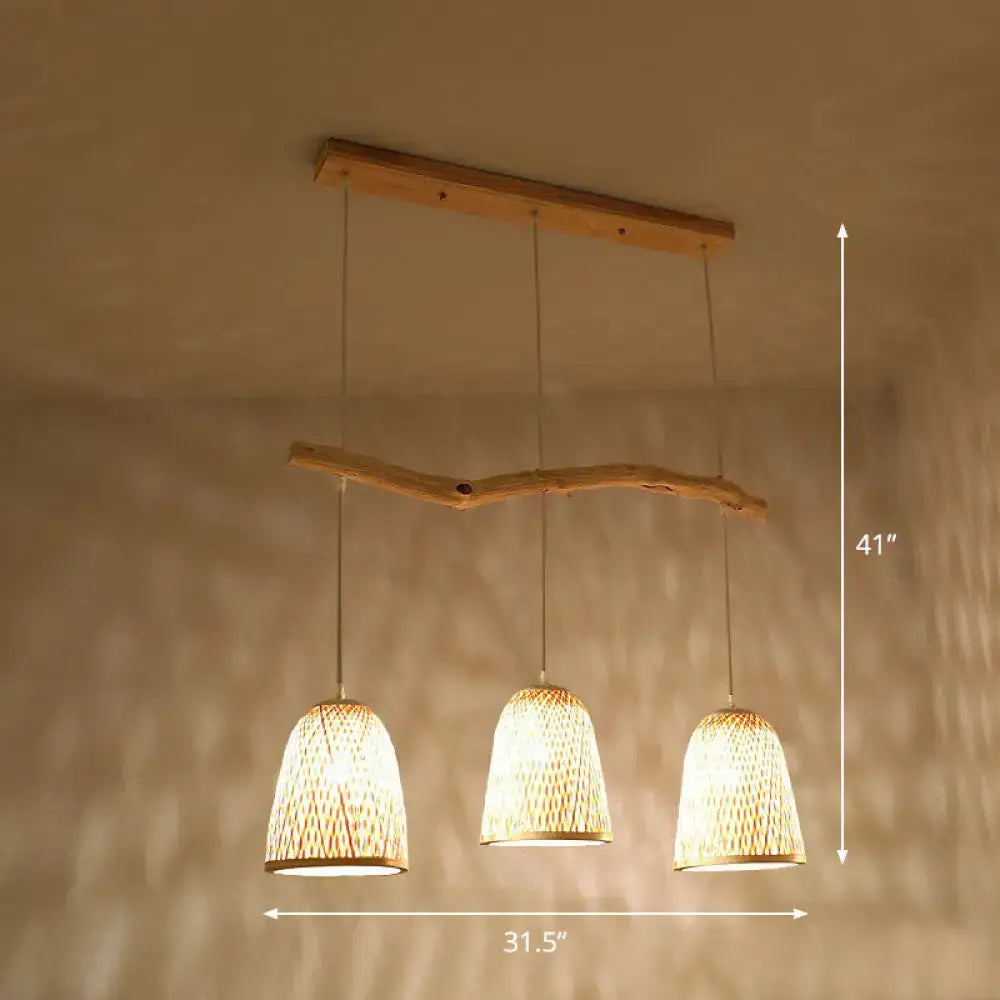 Bamboo bell shade pendant light – dining room wood fixture
