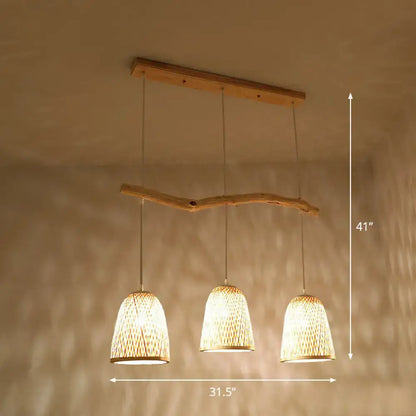 Bamboo bell shade pendant light – dining room wood fixture