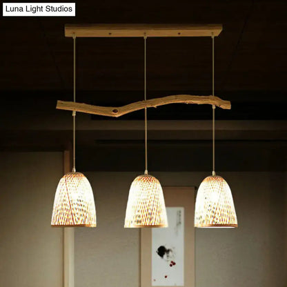 Bamboo bell shade pendant light – dining room wood fixture