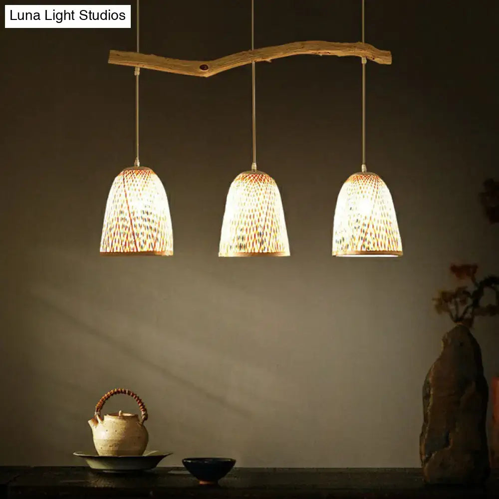 Bamboo bell shade pendant light – dining room wood fixture