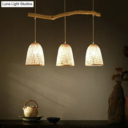 Bamboo bell shade pendant light – dining room wood fixture