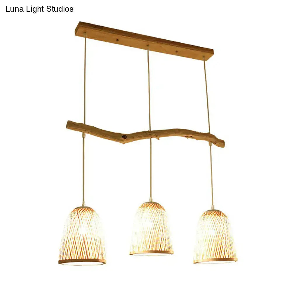 Bamboo bell shade pendant light – dining room wood fixture
