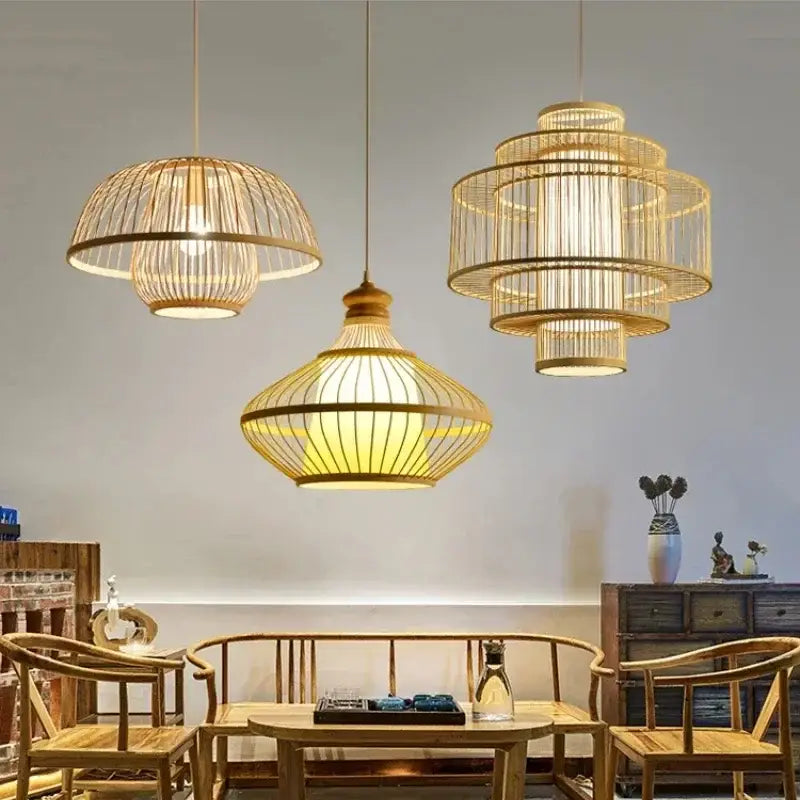 Decorbites bamboo ceiling chandelier woven pendant light for garden
