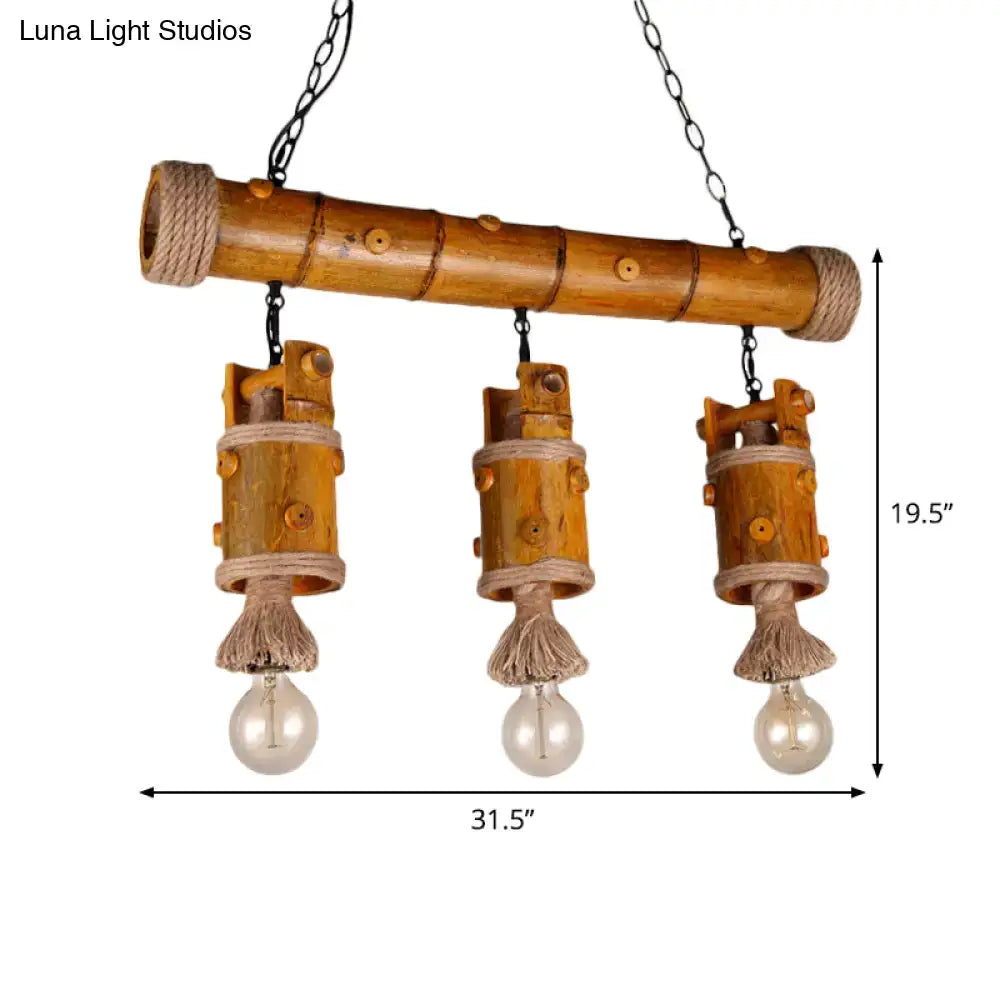 Rustic brown bamboo chinese bucket island light fixture dining room