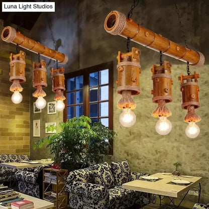 Rustic brown bamboo chinese bucket island light fixture dining room