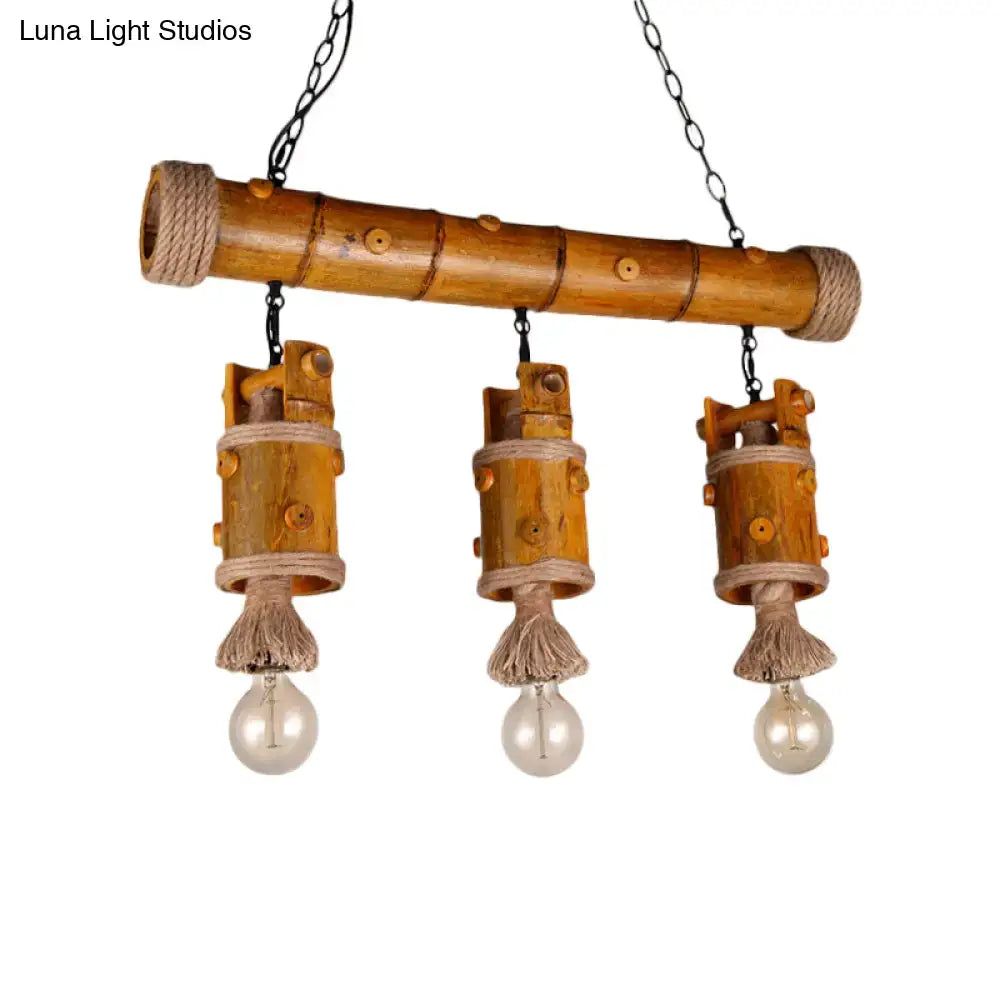 Rustic brown bamboo chinese bucket island light fixture dining room