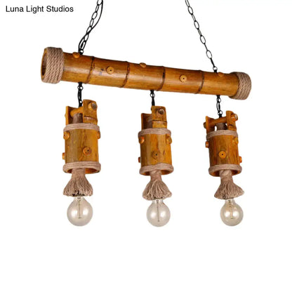 Rustic brown bamboo chinese bucket island light fixture dining room