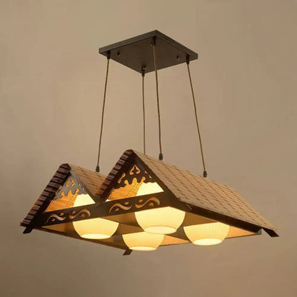 Bamboo chinese island pendant light for dining room triangle roof