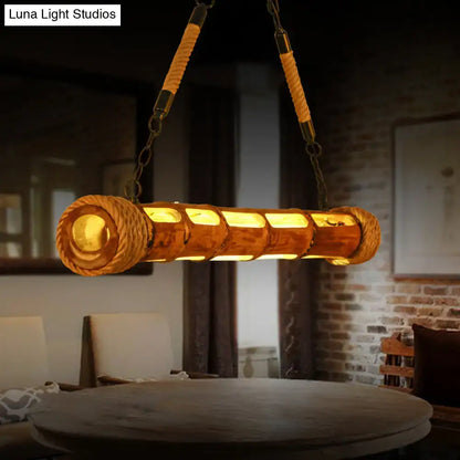 Lodge style wood bamboo pole led suspension light for dining room