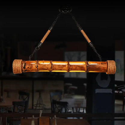 Lodge style wood bamboo pole led suspension light for dining room