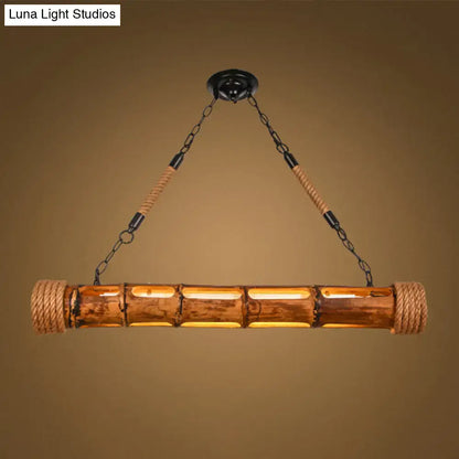 Lodge style wood bamboo pole led suspension light for dining room