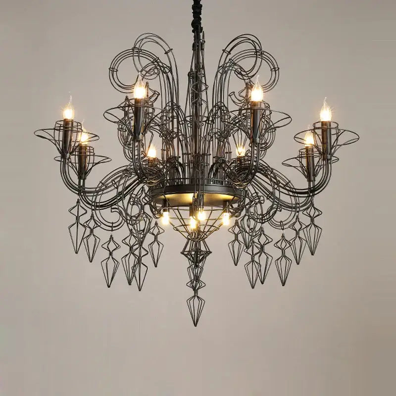 baroque black white iron chandelier foyer led light