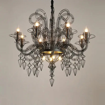 baroque black white iron chandelier foyer led light