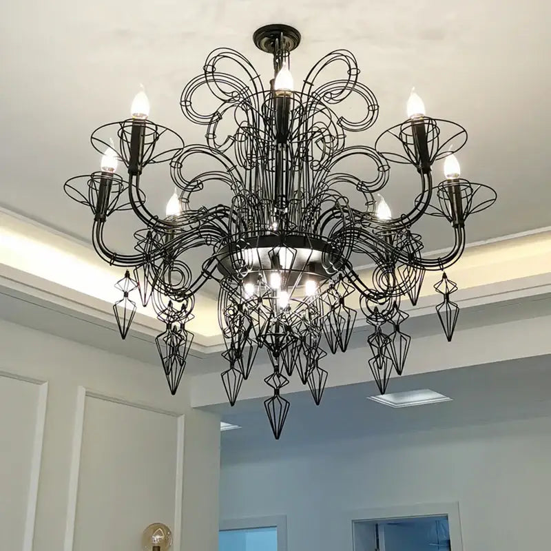 baroque iron designer led chandelier foyer hanging lamp