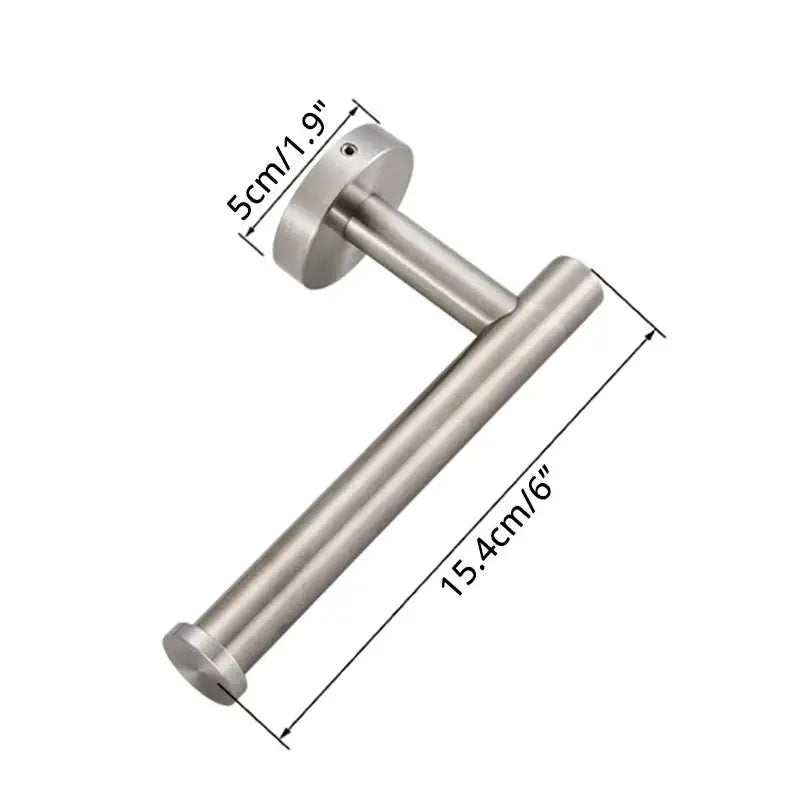 Modern brass bathroom hardware set with cylindrical towel rack