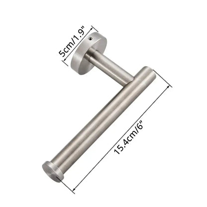 Modern brass bathroom hardware set with cylindrical towel rack