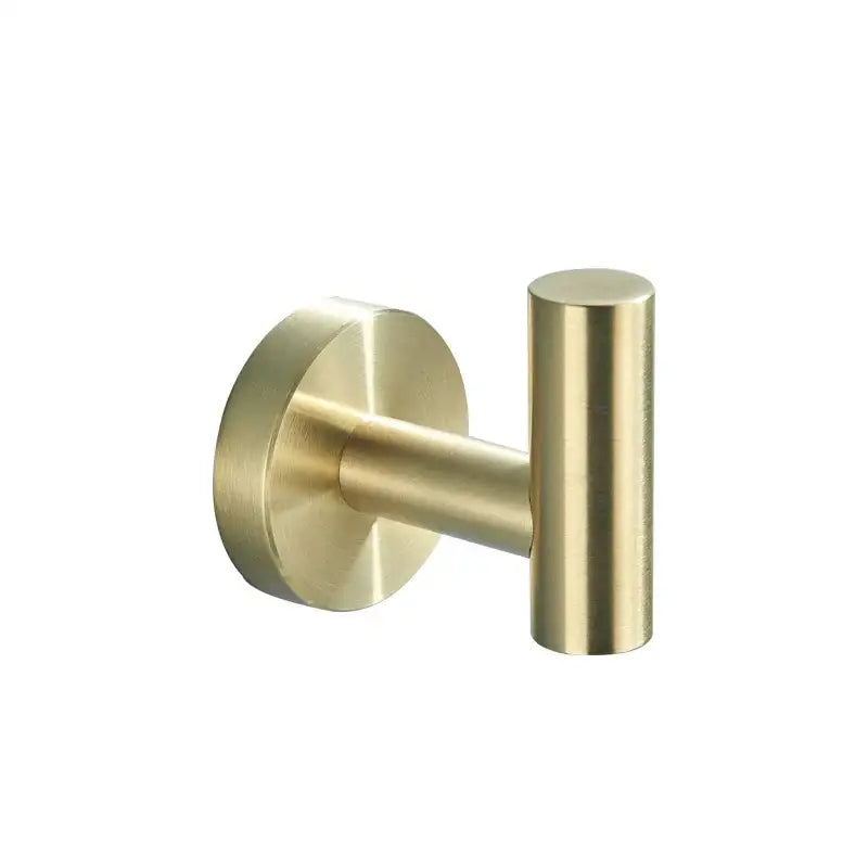 Modern brass bathroom hardware set with cylindrical towel rack