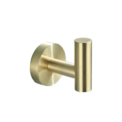 Modern brass bathroom hardware set with cylindrical towel rack