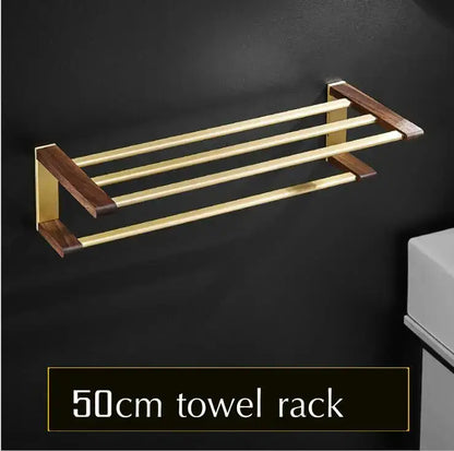 Modern gold & dark wood bathroom hardware set – bathroom rack