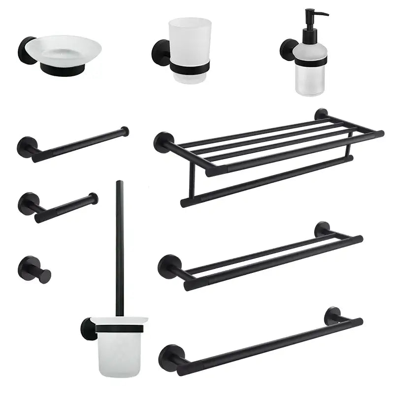 Matte black and frosted glass bathroom hardware set