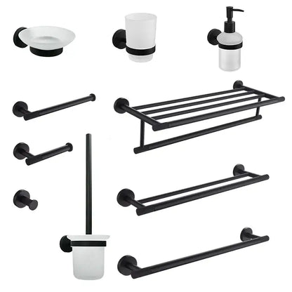 Matte black and frosted glass bathroom hardware set