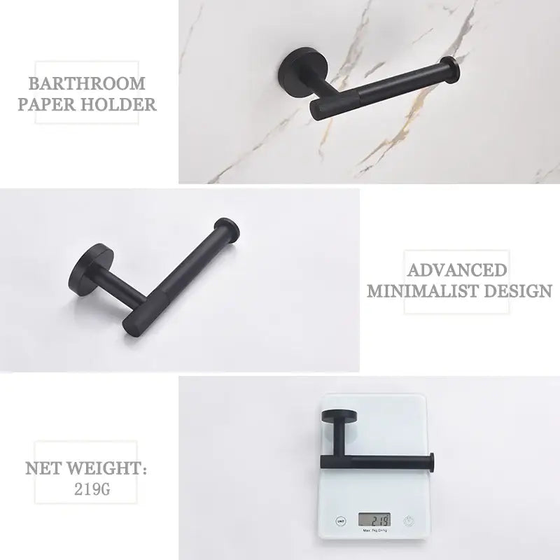 Matte black and frosted glass bathroom hardware set