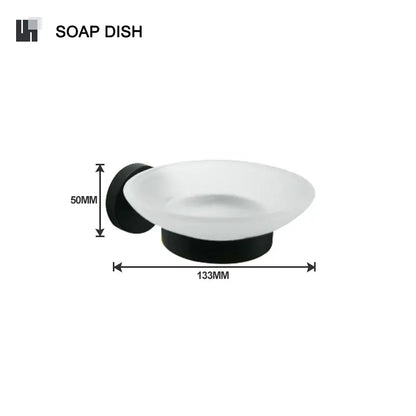 Matte black and frosted glass bathroom hardware set