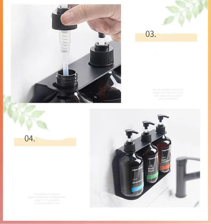 Modern black wall mounted liquid soap dispenser bathroom amber glass