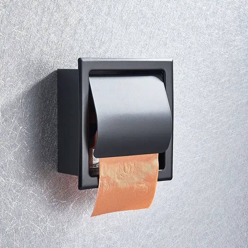 Modern matte black roll paper holder & towel rack bathroom storage