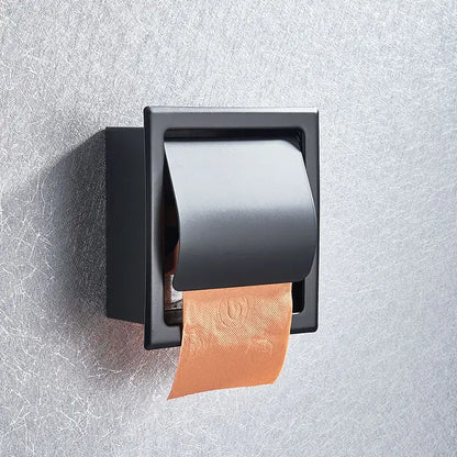 Modern matte black roll paper holder & towel rack bathroom storage