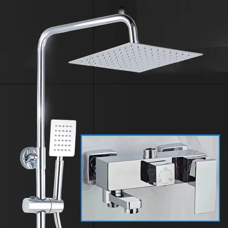 Chrome rainfall shower faucet set with handheld sprayer bathroom