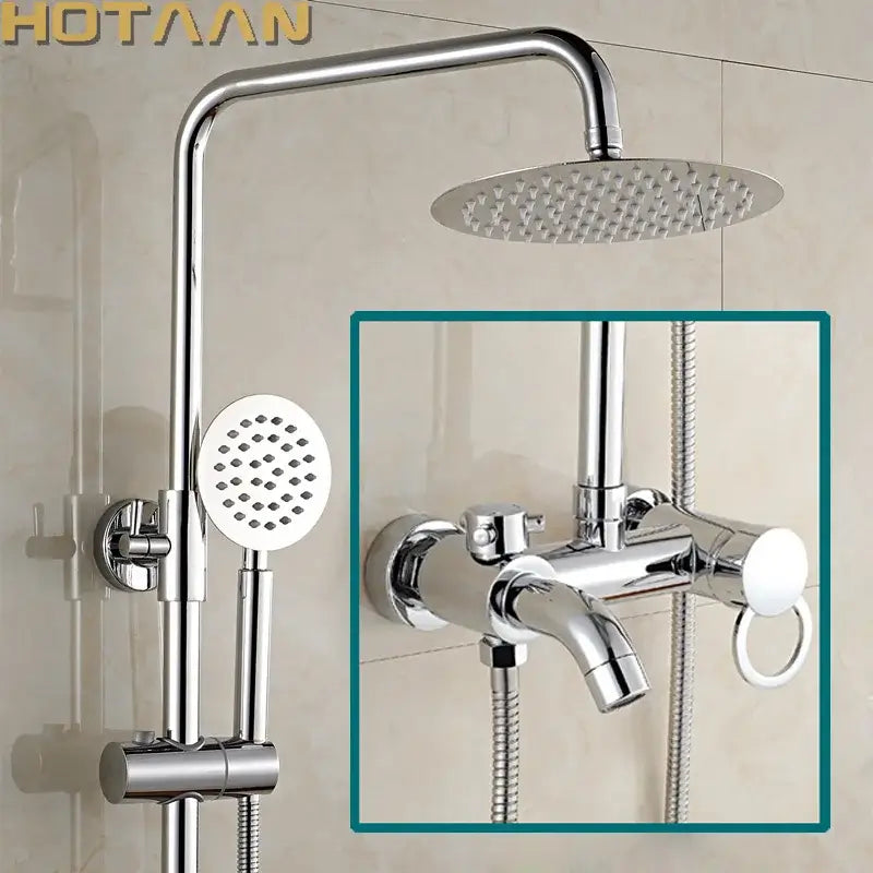 Chrome rainfall shower faucet set with handheld sprayer bathroom