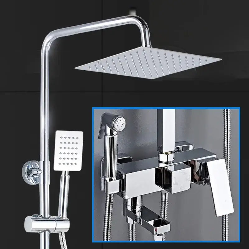 Chrome rainfall shower faucet set with handheld sprayer bathroom