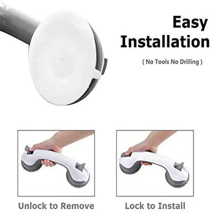 Ergonomic white & gray suction cup bathroom safety grab bar