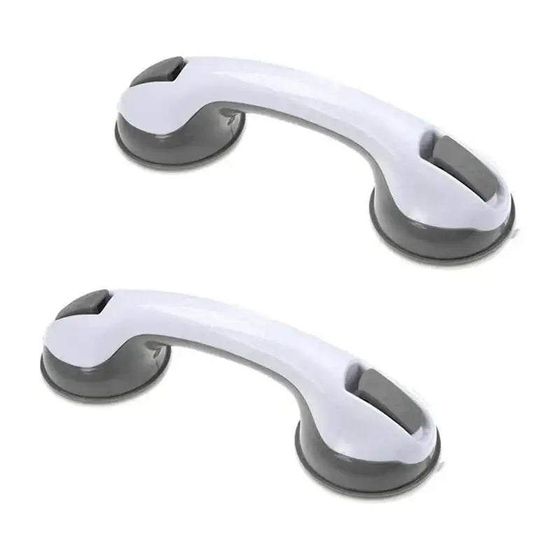 Ergonomic white & gray suction cup bathroom safety grab bar