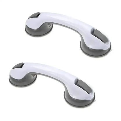 Ergonomic white & gray suction cup bathroom safety grab bar
