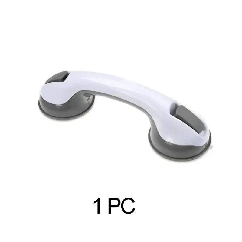Ergonomic white & gray suction cup bathroom safety grab bar