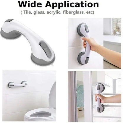 Ergonomic white & gray suction cup bathroom safety grab bar