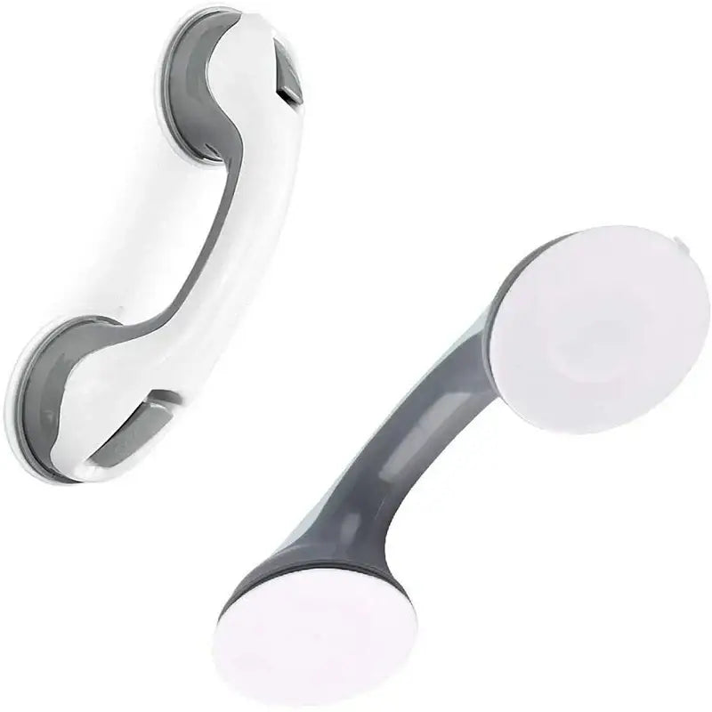 Ergonomic white & gray suction cup bathroom safety grab bar
