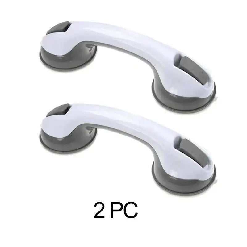 Ergonomic white & gray suction cup bathroom safety grab bar