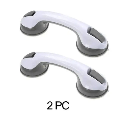 Ergonomic white & gray suction cup bathroom safety grab bar